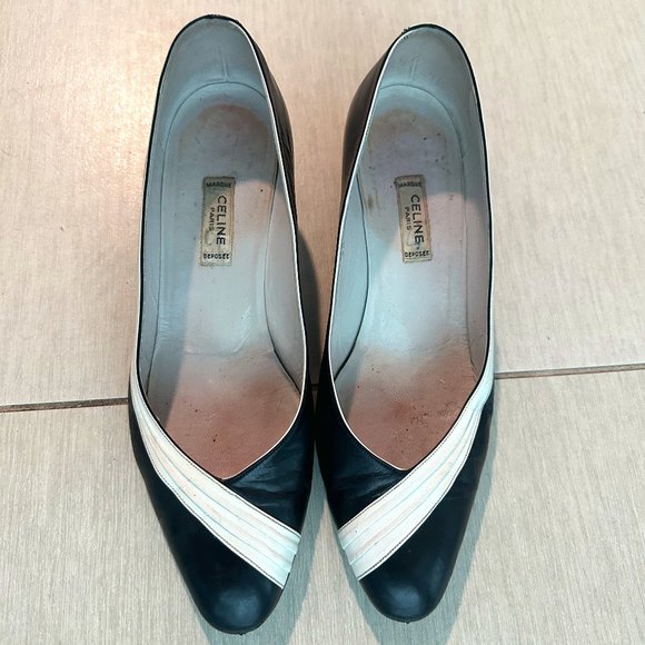 Vintage Celine Leather Round Toe Low Heel Classic Pump - Picture 1 of 6